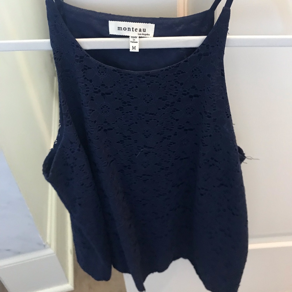Navy eyelet tank top.